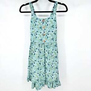 Zunie Lined Blue Floral Sun Dress with Wooden Button Viscose Girls Large 14 / 16